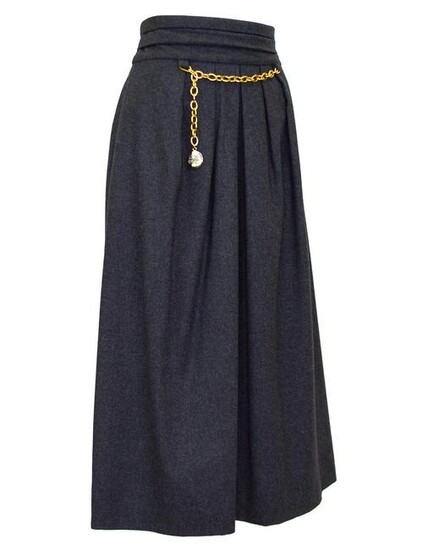 Hermes Grey Wool and Cashmere Midi Skirt