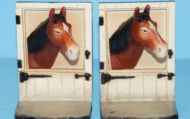 Horse at Barn Stall Door Cast Iron Bookends