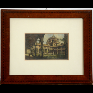 Ignoto "Chiostro di Sant'Ambrogio" olio su tavola (cm 13x21) In cornice