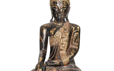 Indo Thai Style Gilt Wood Figural Buddha Sculpture