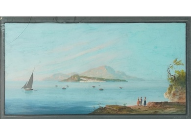 Island of Ischia, 19th century Italian school gouache, mount...