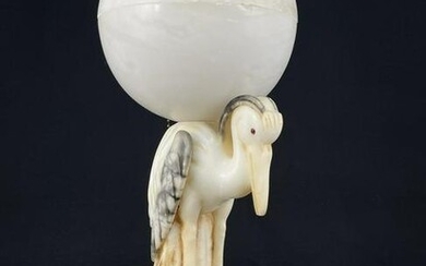 Italian Art Deco Alabaster Bird Crane Lamp