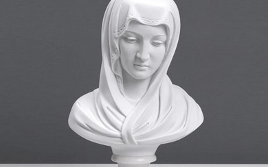 Italian White Carrara Marble "Virgin Mary" Bust Sculpture - (4.6lbs)