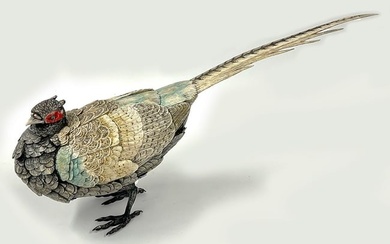 JAPANESE CARVED AND TINTED MALE PHEASANT