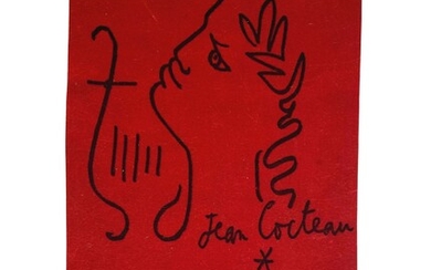 JEAN COCTEAU (1889-1963) Visage de profil à la harpe Feutre sur papier rouge Signé à...