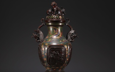 Japan - Cloisonné bronze perfume burner decorated with dragons and...