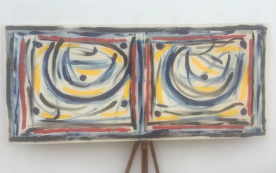 Jean Servin (XXème) Peinture acrylique sur toile de tissu, abstraction intitulée « Symétrie » 84x...