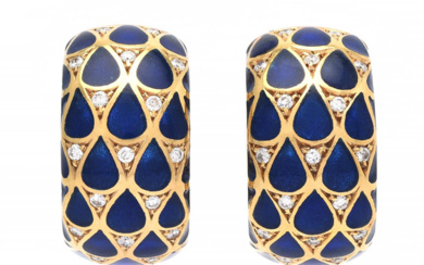 Jewellery Earrings BUCHERER, earrings, 18K gold, plique-à-jour, blue enamel, ...