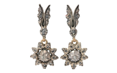 Jewellery Earrings EARRINGS, partly gilt silver, rose cut diamonds, heig...