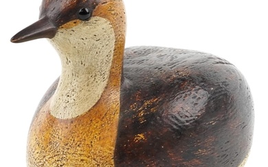 John Searle carved wood polychrome painted duck decoy, inset...