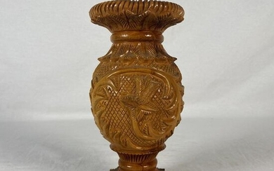 Judaica Vintage Hand Carved Old Olive Wood Vase