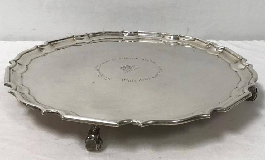 LONDON, ENGLAND STERLING SILVER FOOTED SALVER 72T