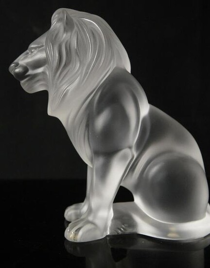 Lalique France Satin Glass Crystal Sitting Lion