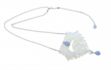 Lalique France , Silver and Glass Necklace
