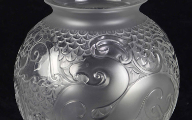 Lalique crystal bowl, having a circular form decorated with waves