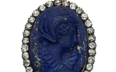Lapis Lazuli, Diamond, Silver-Topped Gold Pendant The pendant features...
