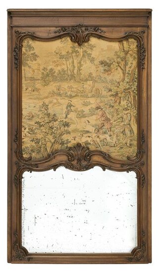Large French Carved Walnut Trumeau Mirror