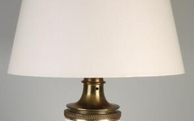 Large French porcelain table lamp with gold decor and