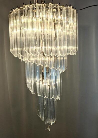 Large Venini Style Chandelier. Lucite acrylic prisms.