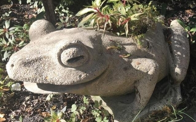 Large Vintage Cast Stone Garden Statue of a Frog