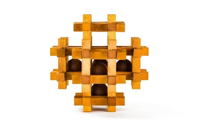 Large Wooden French Cube & Ball Puzzle