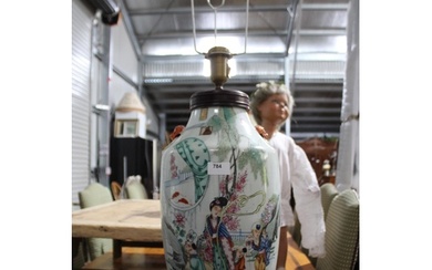 Large antique Chinese porcelain vase, converted to lamp, app...
