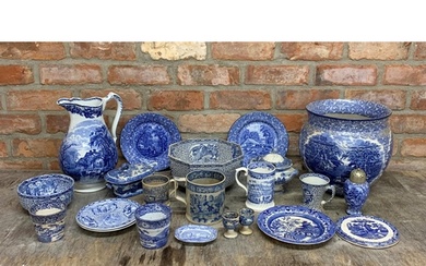 Large collection of antique blue and white transfer ware cer...