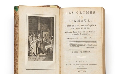 Les Crimes de l'amour. Paris, an VIII. 4 tomes en un vol. Rel. postérieure. Édition originale., [SADE, Donatien Alphonse François, marquis de]