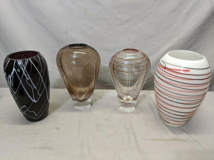 Lot 4 Large Heavy Art Glass Vases Bubble Stripe etc