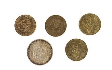 Lot de pièces de monnaie en argent et argent doré comprenant : 1 pièce de...