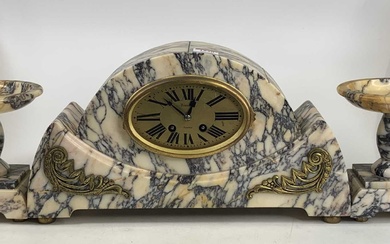 Lot details A French Art Deco veined marble three-piece clock...
