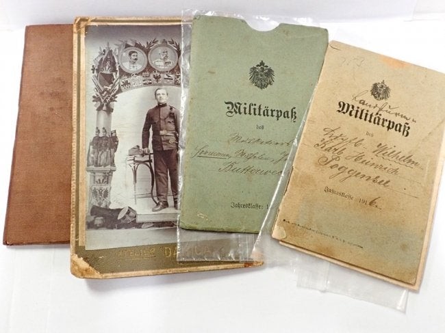 Lot of German Soldier WWI Passbooks and Soldier Portrai
