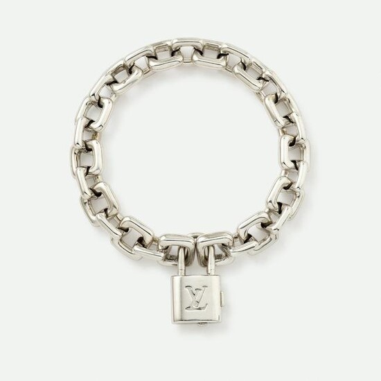 Louis Vuitton, White gold 'Padlock' charm bracelet