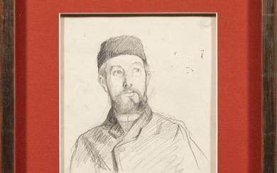 Lovis Corinth (1858 Tapiau - 1925 Zandvoort) Portrait d'un homme barbu portant un fez Ce...