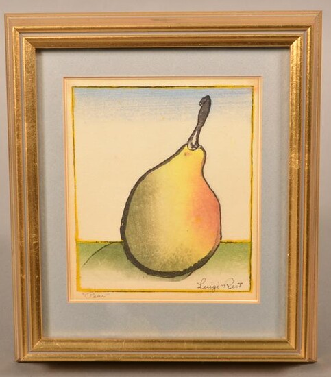 Luigi Rist "Pear" Colored Wood-cut on Paper.