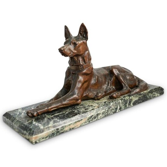 "M. Frot" German Shepherd Bronze Sculpture
