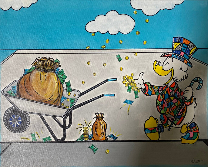 MANUELA REITZ. Studio. 'Scrooge McDuck', mixed media on canvas.
