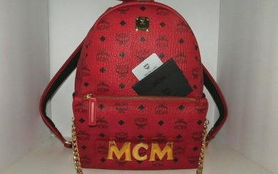 MCM STARK TRILOGIE Backpack Shoulder Bag Clutch Red