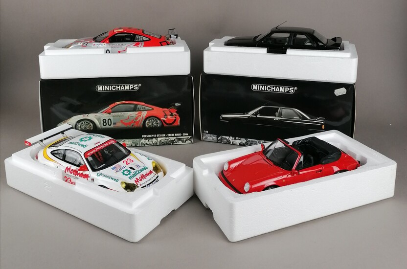 MINICHAMPS - QUATRE voitures échelle 1/18 : 1x Porsche 911 Carrera cabriolet 1983 1x BMW...