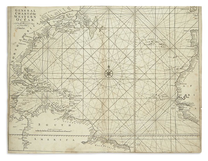 MOUNT, WILLIAM; and PAGE, THOMAS. A General Chart of the Western Ocean. Double-page...