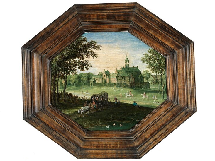 Maerten Ryckaert, 1587 Antwerpen – 1631, zug., LANDSCHAFT MIT EINEM SCHLOSS UND REISENDEN