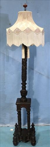 Mahogany acanthus carved pole lamp, 72 in. T.