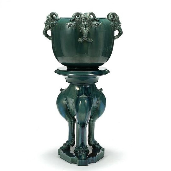 Majolica Jardiniere and Stand, Clement Massier (French