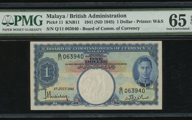 Malaya/British Administration, $1, 1st July 1941, serial number Q/11 063940, (Pick 11)