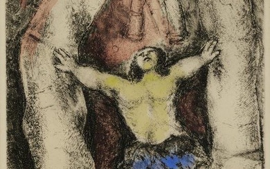 Marc Chagall (1887-1985); Samson renverse les colonnes, pl. 57, from La Bible;
