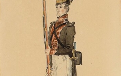 SOLD. Martinus Rørbye: A student in gala uniform. Signed M. Rørbye. Watercolour on paper mounted in passepartout. Visible size 24 x 15.5 cm. – Bruun Rasmussen Auctioneers of Fine Art