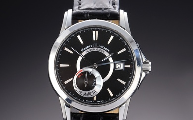 Maurice Lacroix 'Pontos Reserve De Marche'. Men's watch in steel with black dial, 2000s