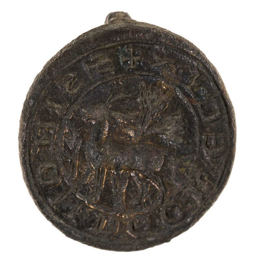 Medieval Seal Matrices.- Seal matrix inscribed Simon de Creci, legend surrounding an image of a stag with foliage, brass seal matrix, 25mm, [14th century]; and 9 other medieval seal matrices, all brass (10 pieces).