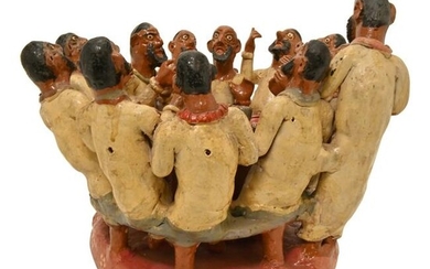 Mexican Pottery Figural Group of Men Eating.