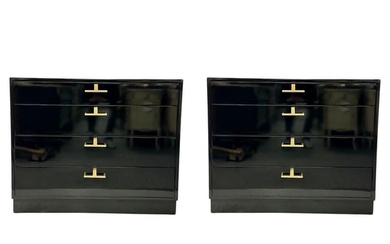 Mid-Century Modern American Designer Black Lacquer Cabinets / Nightstands, Brass